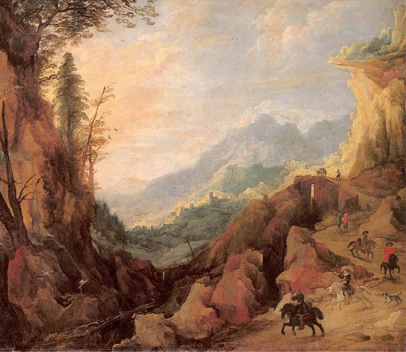 Momper II, Joos de Mountainous Landscape with a Bridge and Four Horsemen Sweden oil painting art